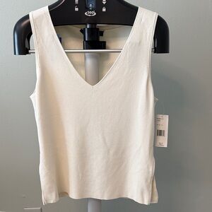 Lafayette 148 New York Ivory V-Neck Sleeveless Knit Tank